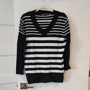P2P 23" Black and White Striped V-Neck Sweater